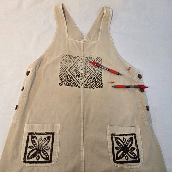 USA Vintage PICCALINO PETITES Modest TAN Floral-Aztec Long Overall Dress Size10P - Picture 13 of 16